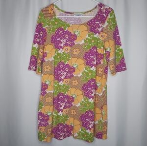 Blue Platypus Tunic Top Small Retro Floral Pockets Short Sleeve Tshirt 60s 70s